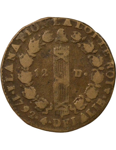 Louis XVI au Faisceau 12 deniers Cuivre 1792 I Limoges