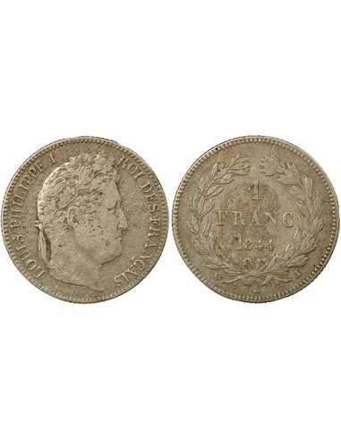 Louis-Philippe Ier Tête Laurée 1 franc Argent 1844 A - Paris