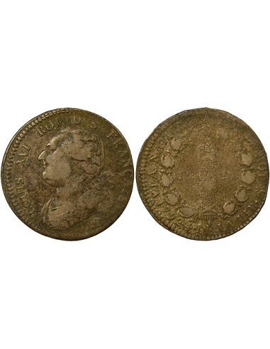 Louis XVI au Faisceau 12 deniers Cuivre 1792 BB Strasbourg