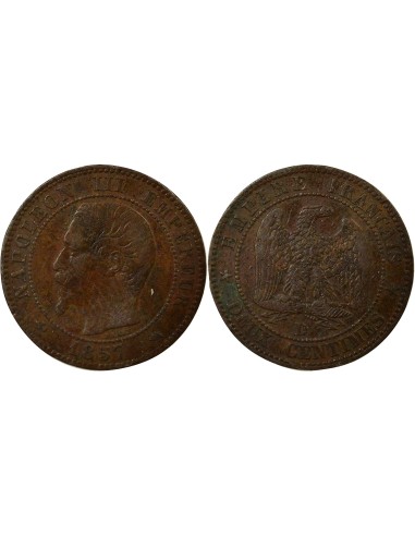 Napoléon III Tête nue 2 centimes Bronze 1857 D Lyon