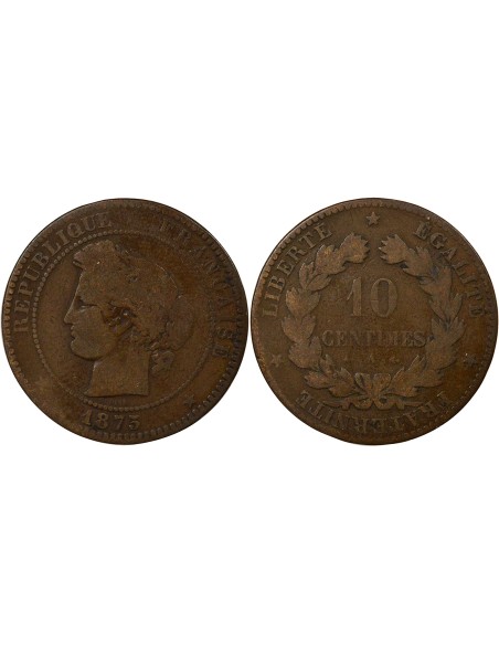 Cérès 10 centimes Bronze 1875 A - Paris
