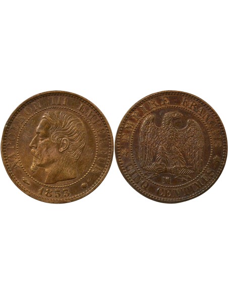 Napoléon III Tête nue 5 centimes Bronze 1853 MA Marseille