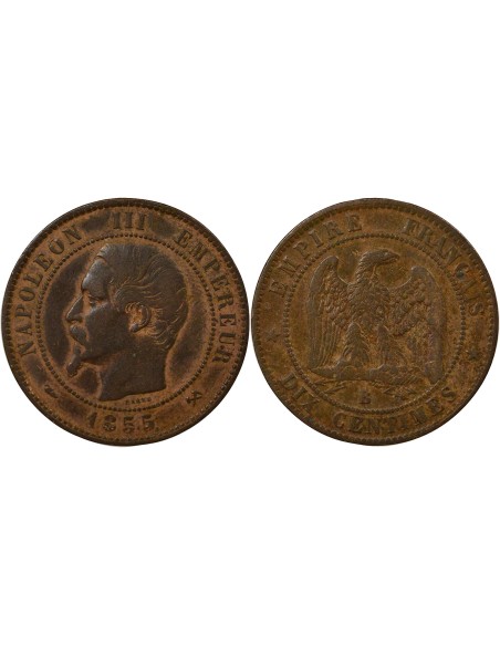 Napoléon III Tête nue 10 centimes Bronze 1855 B Rouen