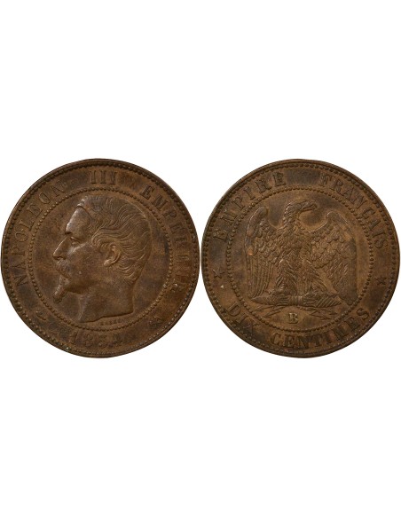Napoléon III Tête nue 10 centimes Bronze 1854 B Rouen