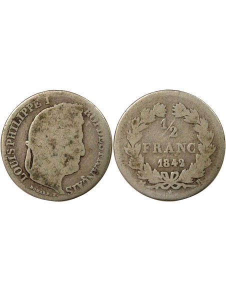 Louis-Philippe Ier 1/2 franc Argent 1842 B Rouen