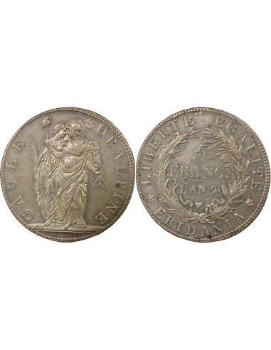Italie 5 francs Argent An 9 T Turin