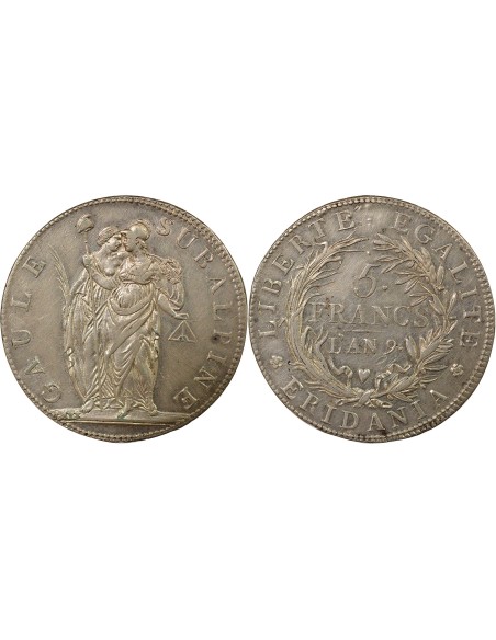 Italie 5 francs Argent An 9 T Turin