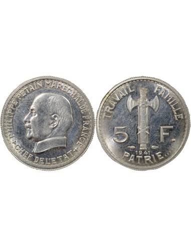 Pétain Type adopté 5 francs Aluminium 1941 A Paris