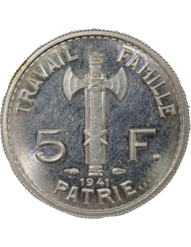 Pétain Type adopté 5 francs Aluminium 1941 A Paris