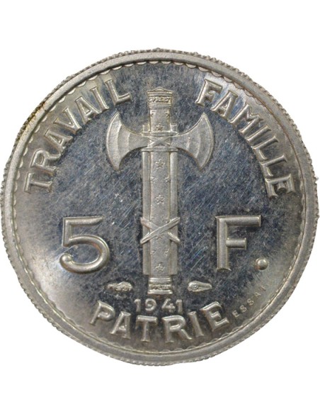 Pétain Type adopté 5 francs Aluminium 1941 A Paris