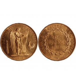 GENIE - 100 FRANCS OR 1881 "Dieu protège la France"﻿ 2