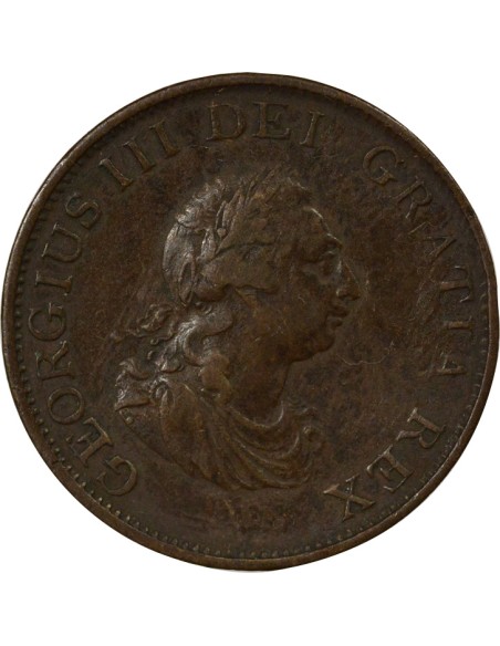 Roi de Grande-Bretagne et d´Irlande 3e Portrait 1/2 penny Cuivre 1799 Birmingham