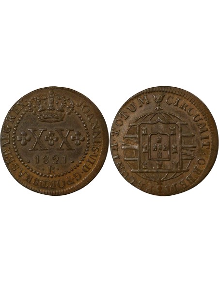 Brésil Jean VI du Portugal 20 reis Cuivre 1821 R Rio de Janeiro