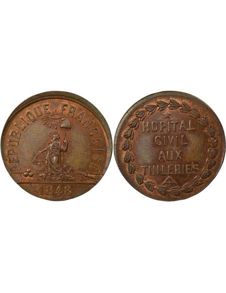Hôpital Civil aux Tuileries 1 médaille Cuivre 1848