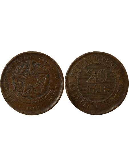 Brésil 20 reis Cuivre 1889 R Rio de Janeiro