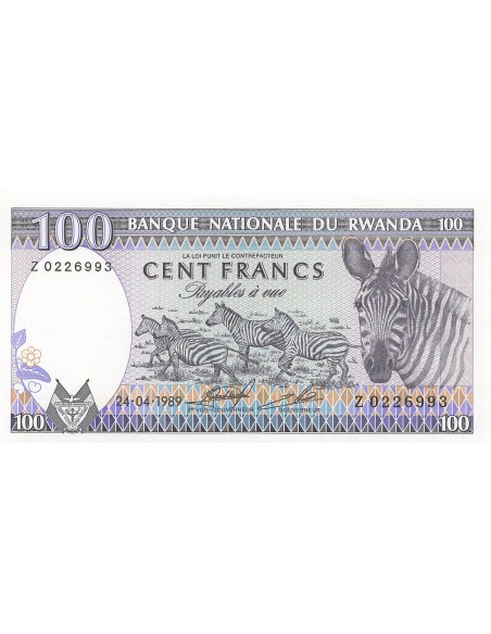 Rwanda 100 francs 1989