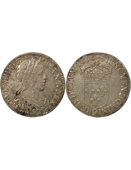 Louis XIV A la Mèche Longue 1/2 ecu Argent 1656 9 Rennes