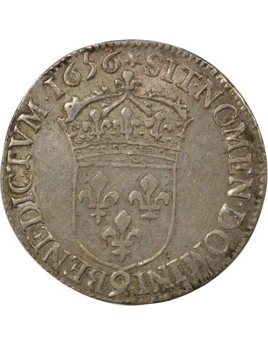 Louis XIV A la Mèche Longue 1/2 ecu Argent 1656 9 Rennes