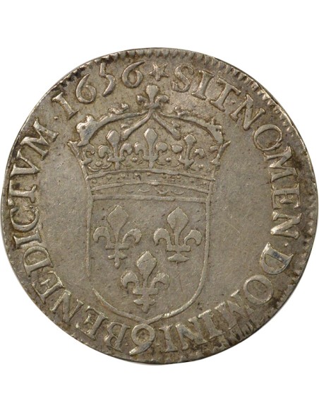 Louis XIV A la Mèche Longue 1/2 ecu Argent 1656 9 Rennes