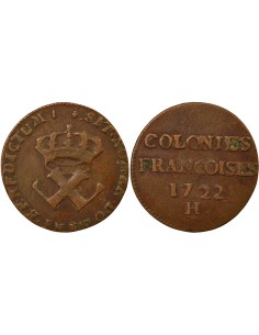 Colonies Françaises Louis XV 9 deniers Cuivre 1722 H La Rochelle