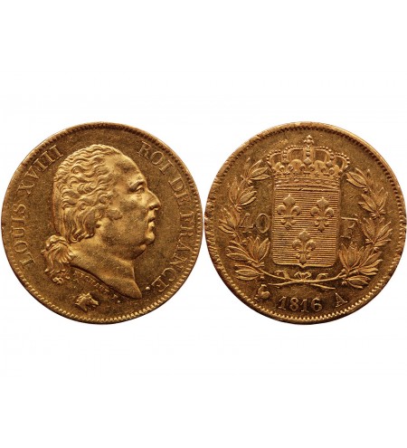 LOUIS XVIII﻿ - 40 FRANCS OR 1816 A PARIS﻿