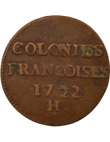 Colonies Françaises Louis XV 9 deniers Cuivre 1722 H La Rochelle
