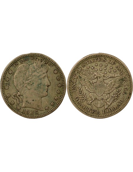 Etats Unis d'Amérique Barber 1/4 Dollar Argent 1915 Philadelphie