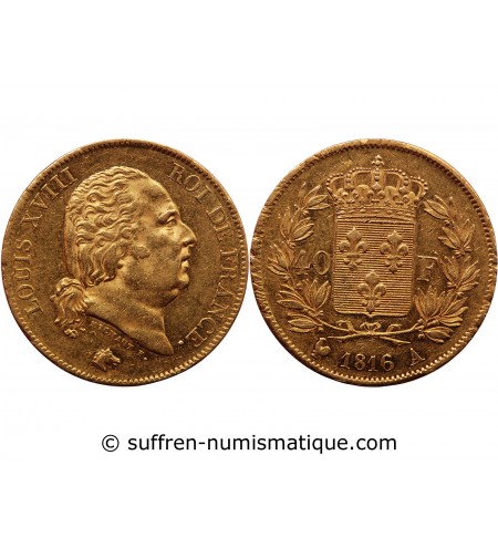 LOUIS XVIII﻿ - 40 FRANCS OR 1816 A PARIS﻿