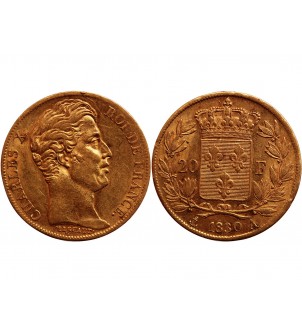 CHARLES X - 20 FRANCS OR 1830 A PARIS "4,5 Feuilles"﻿ 2