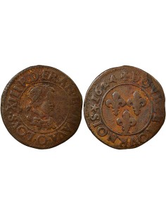 Louis XIII Type 3 1 double tournois Cuivre 1624 O Riom