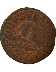 Louis XIII Type 3 1 double tournois Cuivre 1624 O Riom 2