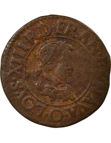 Louis XIII Type 3 1 double tournois Cuivre 1624 O Riom
