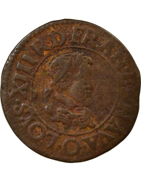 Louis XIII Type 3 1 double tournois Cuivre 1624 O Riom