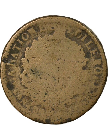 Louis XVI au Faisceau 2 sols Cuivre 1792 MA Marseille