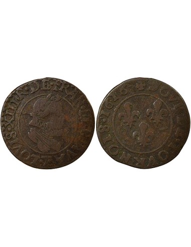 Louis XIII Type 2 1 double tournois Cuivre 1616 T Nantes