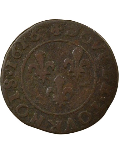 Louis XIII Type 2 1 double tournois Cuivre 1616 T Nantes