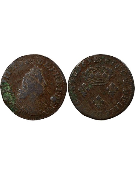 Louis XIV 4 deniers Cuivre 1696 BB Strasbourg