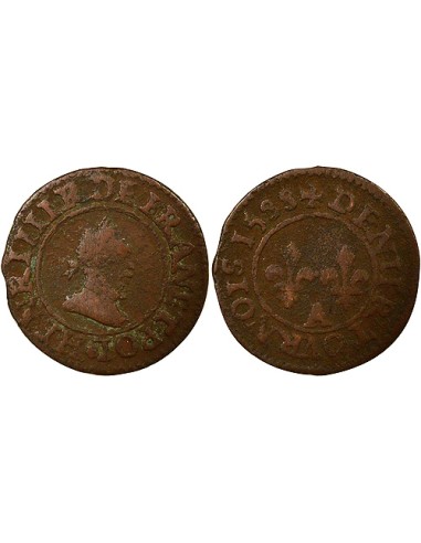 Henri III 1 denier Cuivre 1588 A - Paris