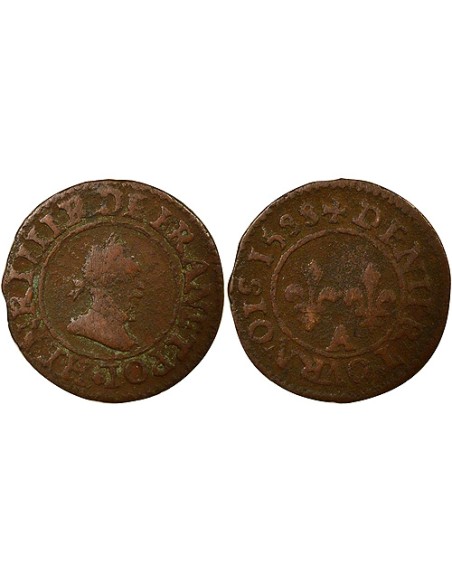 Henri III 1 denier Cuivre 1588 A - Paris
