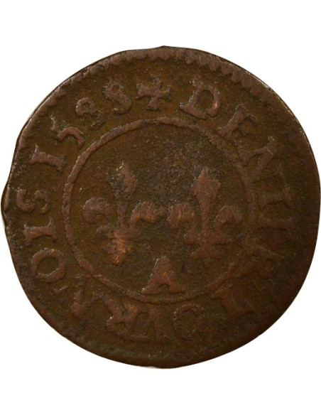 Henri III 1 denier Cuivre 1588 A - Paris