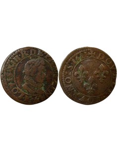 Louis XIII Type 2 1 double tournois Cuivre 1611 K Bordeaux