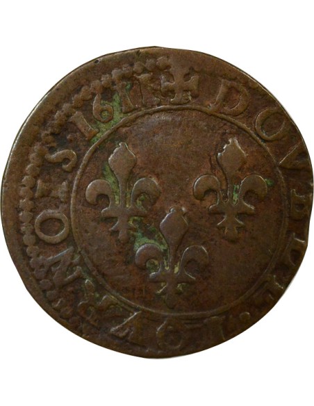 Louis XIII Type 2 1 double tournois Cuivre 1611 K Bordeaux