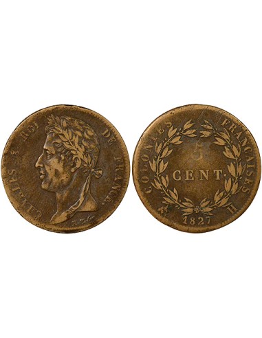 Colonies Françaises 5 centimes Bronze 1827 H La Rochelle