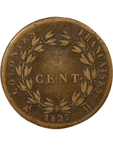 Colonies Françaises 5 centimes Bronze 1827 H La Rochelle