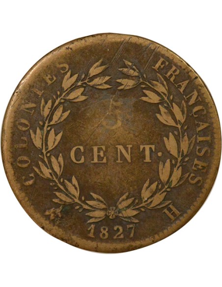 Colonies Françaises 5 centimes Bronze 1827 H La Rochelle