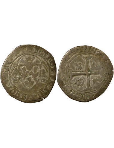 Charles VII A la Couronne 1 blanc à la couronne Billon 1447 D Lyon