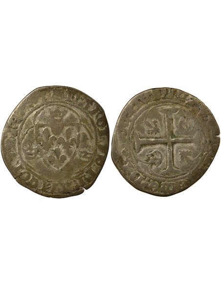 Charles VII A la Couronne 1 blanc à la couronne Billon 1447 D Lyon