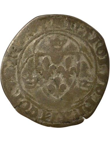 Charles VII A la Couronne 1 blanc à la couronne Billon 1447 D Lyon