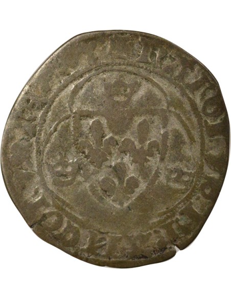 Charles VII A la Couronne 1 blanc à la couronne Billon 1447 D Lyon