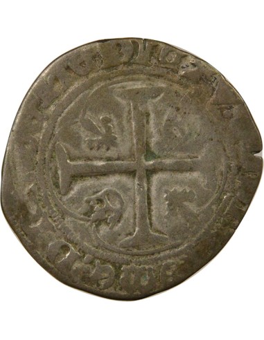 Charles VII A la Couronne 1 blanc à la couronne Billon 1447 D Lyon